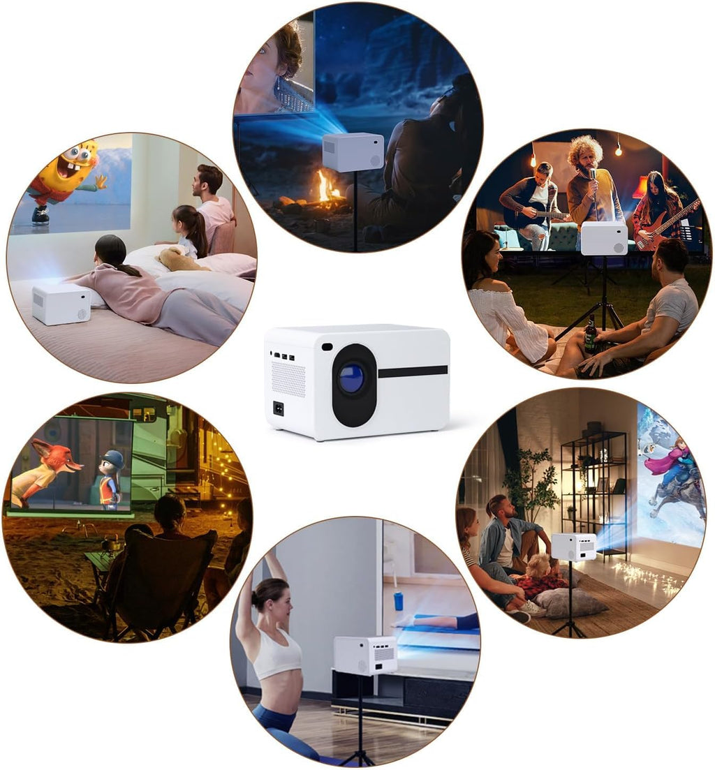 Mini Projector Full HD 1080P with 4K Support, WiFi Bluetooth Projector with Motorised Zoom, 30-200 Inch Projection Size, Compatible with iOS/Android/Laptop/HDMI/USB (White)