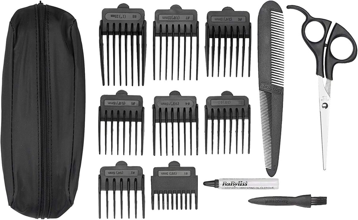 BaByliss 7498CU Powerlight Pro 15 Piece Hair Clipper Corded or cordless operation 9 hour charge time for 40 mins usage Direct drive - ultra light advanced power motor that delivers high performance for smooth fast and easy hair cutting Super sharp stainless steel blades for fast precision cutting Includes 8 x comb guides barbers comb cleaning brush oil scissors and storage pouch - Blue - Image 2